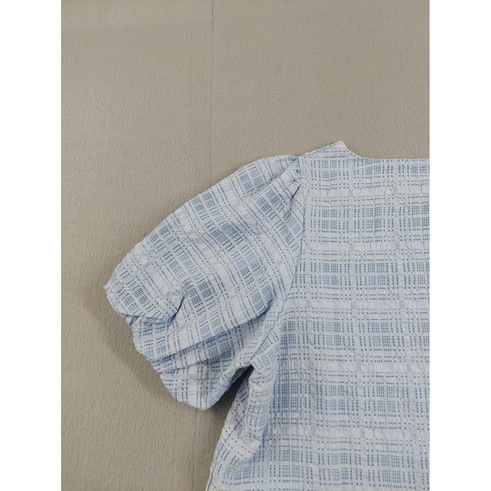 Forever New Women Tops 16 Light Blue Crew Neck Puffed Sleeve Back Button Casual - Picture 13 of 16